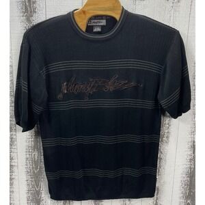 Johnny Blaze Mens L Black Knit Shirt Embroidered Logo Y2K Streetwear